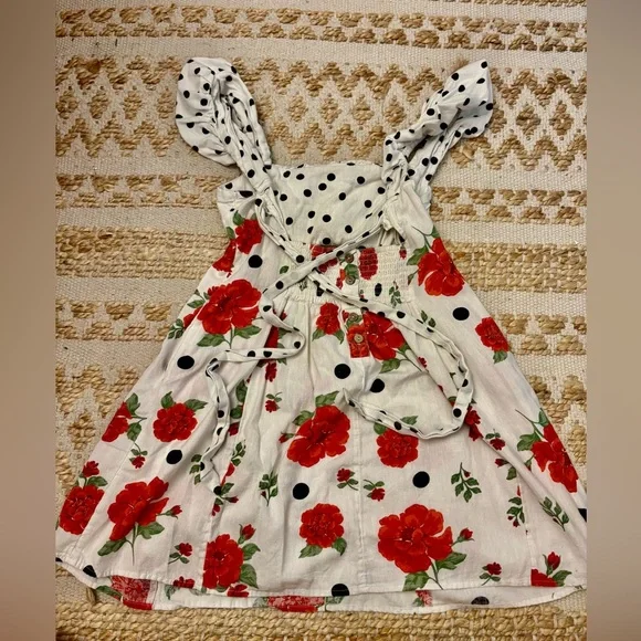 Free People White Polka Dot & Red Floral Cutout Mini Dress - Picture 4 of 5